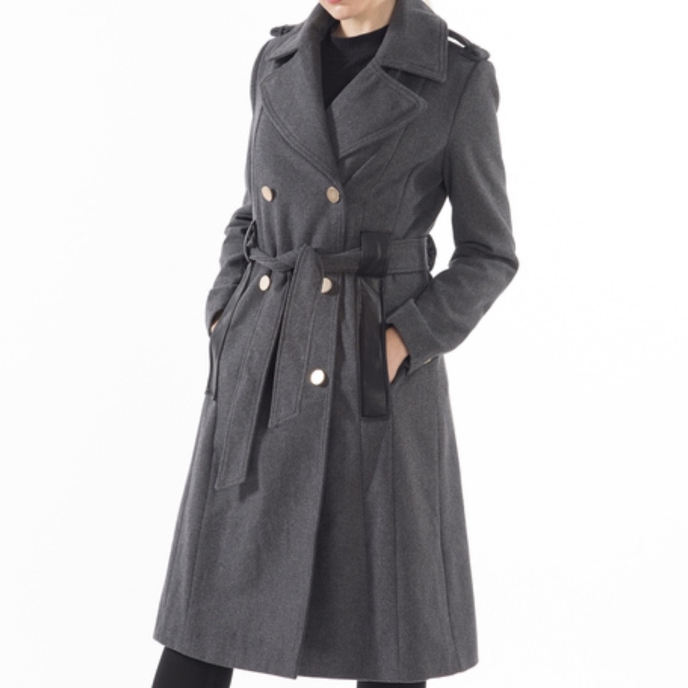 ALPINE SWISS TRENCH COAT WOOL DOUBLE BREAST BELTED SIZE 2x CHARCOAL GOLD BUTTONS